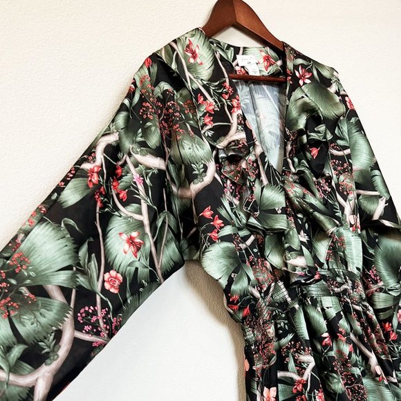 Johanna Ortiz x H&M Patterned Dress with Flounce Mini Ruffle Tropical Silky S - Picture 8 of 16